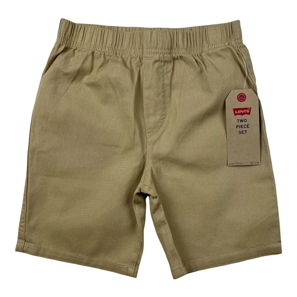 Levi's Little Boys Khaki Shorts & Black T-Shirt Outfit Set Size M (5-6 years)
